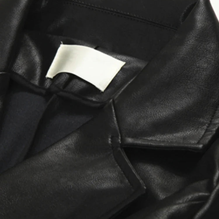 Spring Autumn Extra Long Black Faux Leather Trench Coat for Women Double Breasted Luxury Elegant British Fashion 2022