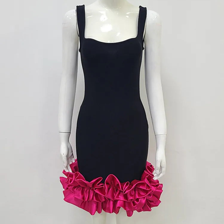 Women Summer Sexy Sleeveless Tank Black Hot Pink White Mini Bodycon Bandage Dress 2023 Elegant Party Stage Performance Dress