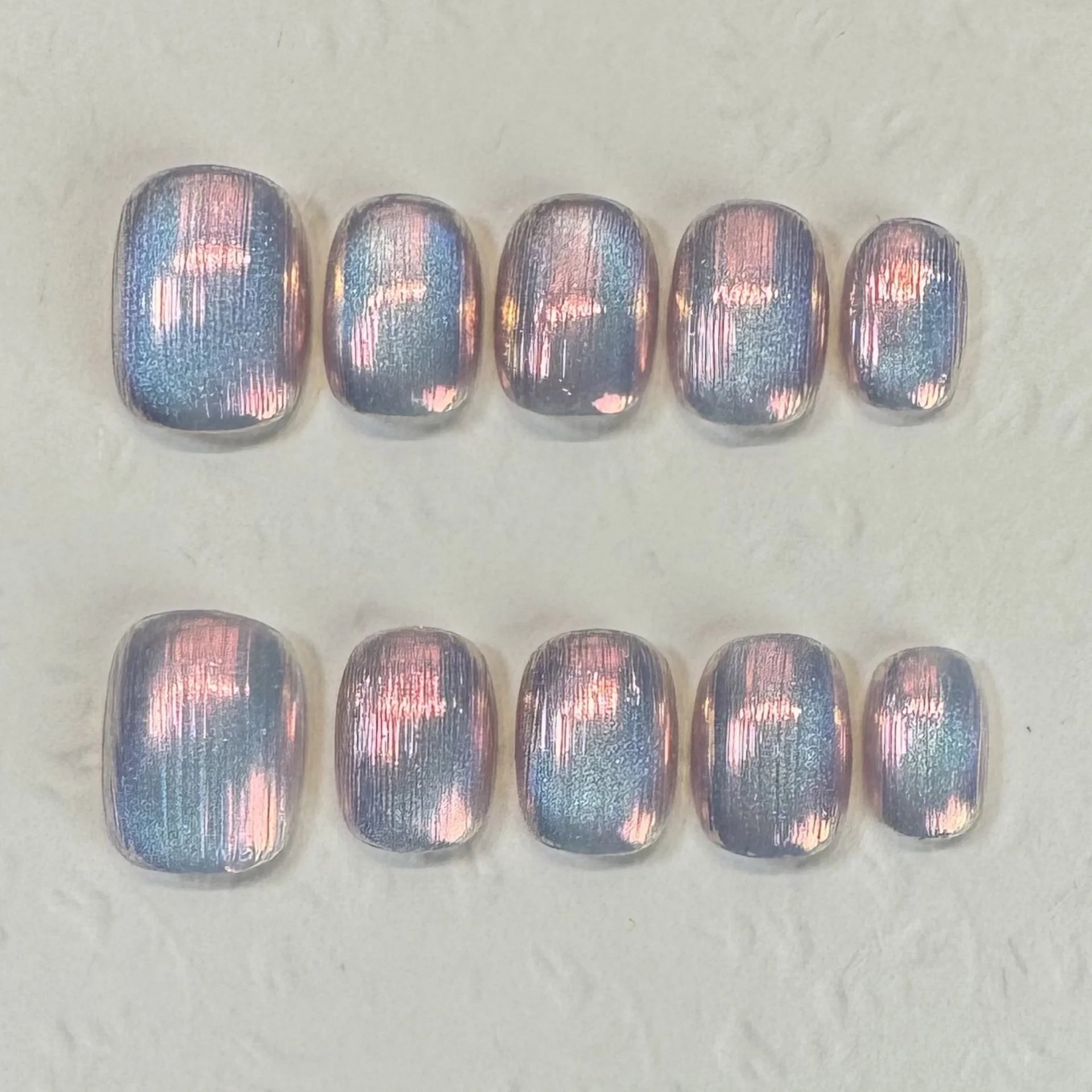 10pcs Pink Handmade Press on Nails Art Cute Cat's Eye Short Square Round Fake Nail Tips Wearable Cat Bow Design False Nails Sets