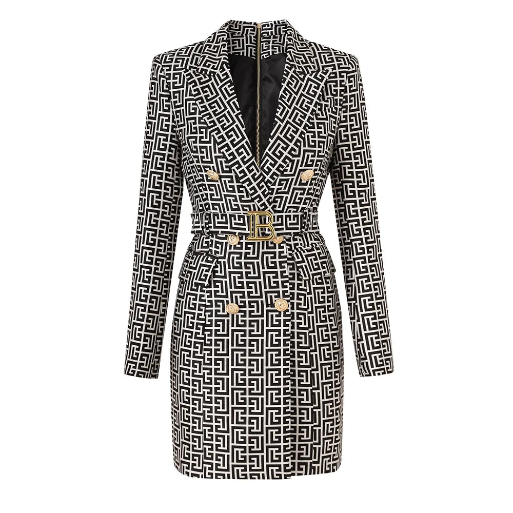 Brand New Workmanship Fashion Geometric Pattern Fall Winter Elegant Lady Women Slim Office Blazer Dress MULTI