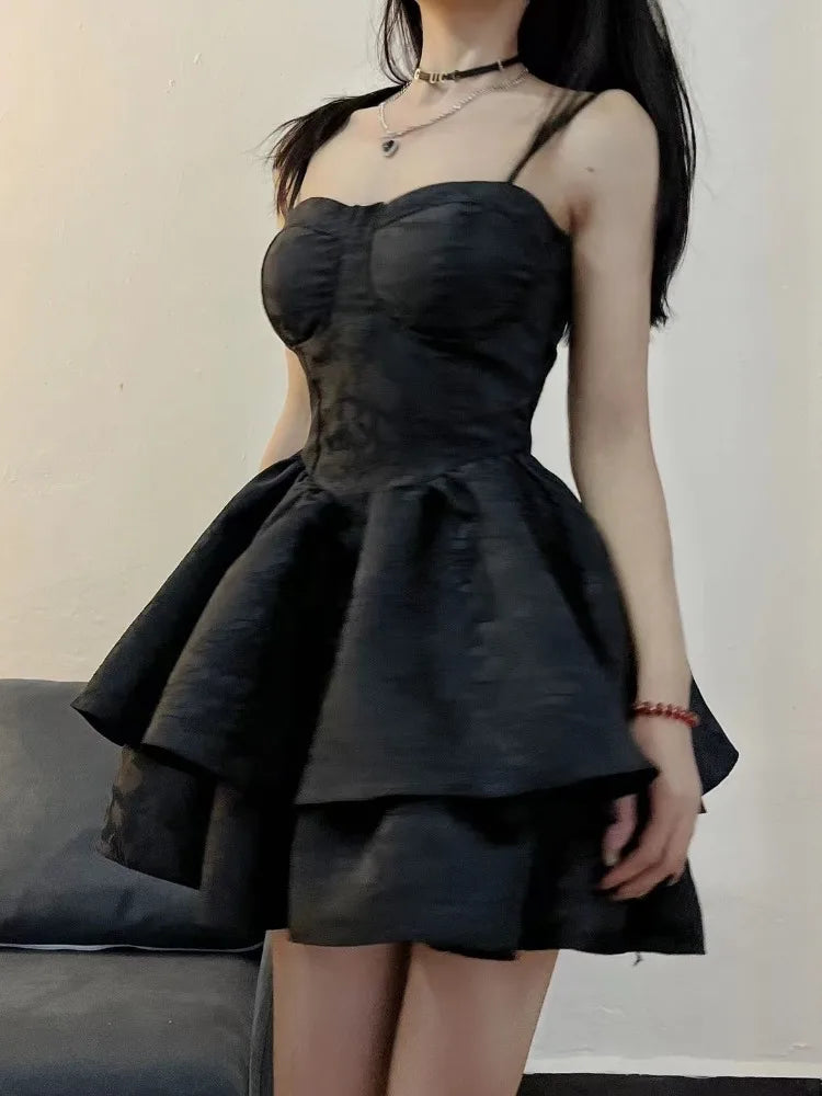 HOUZHOU Black Sexy Lolita Dress Women Gothic Vintage Mini Dresses Harajuku Long Sleeve Fairy Two-piece Dresses Party Dress Sets