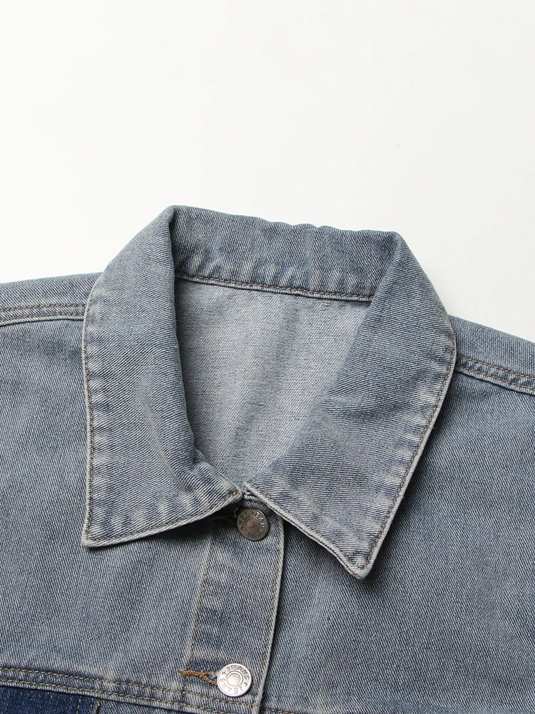 Colorblock Hollow Out Casual Denim Waistcoats For Women Lapel Sleeveless Spliced Single Breasted Streetwear Waistcoat Female