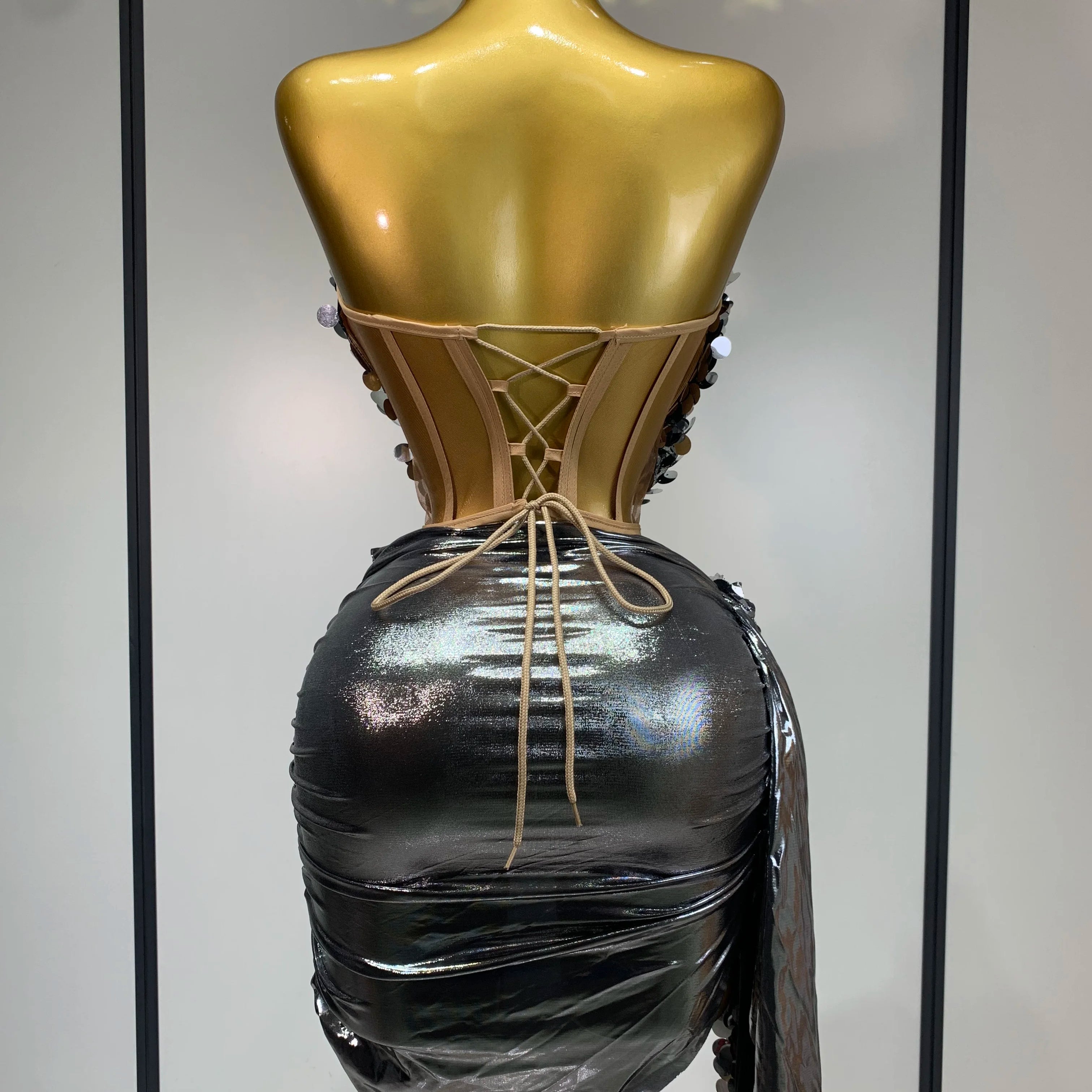 Sparkly Sequin Two Piece Set Sexy Strapless Backless Women's Outfit Evening Party Nightclub Stage Performance Dance Costume