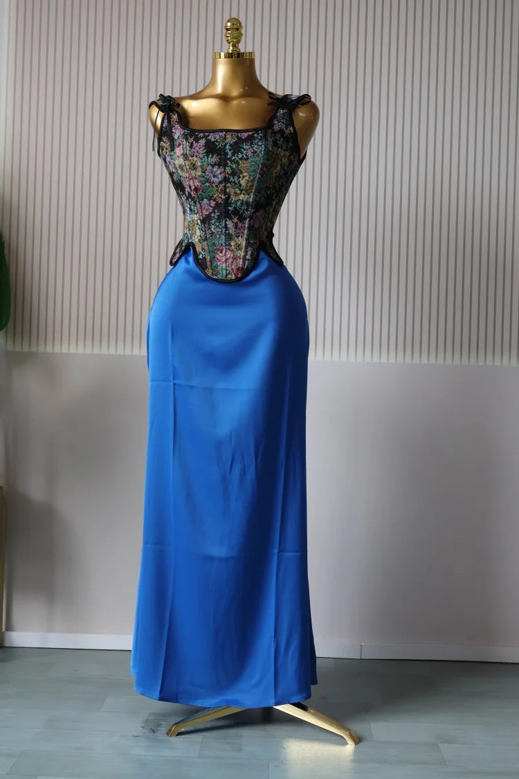 CM.YAYA Women's Dress Set Print Bow Corset Top and Maxi Long Skirt Suit 2025 Summer Elegant Evening Two 2 Piece Set Outfits