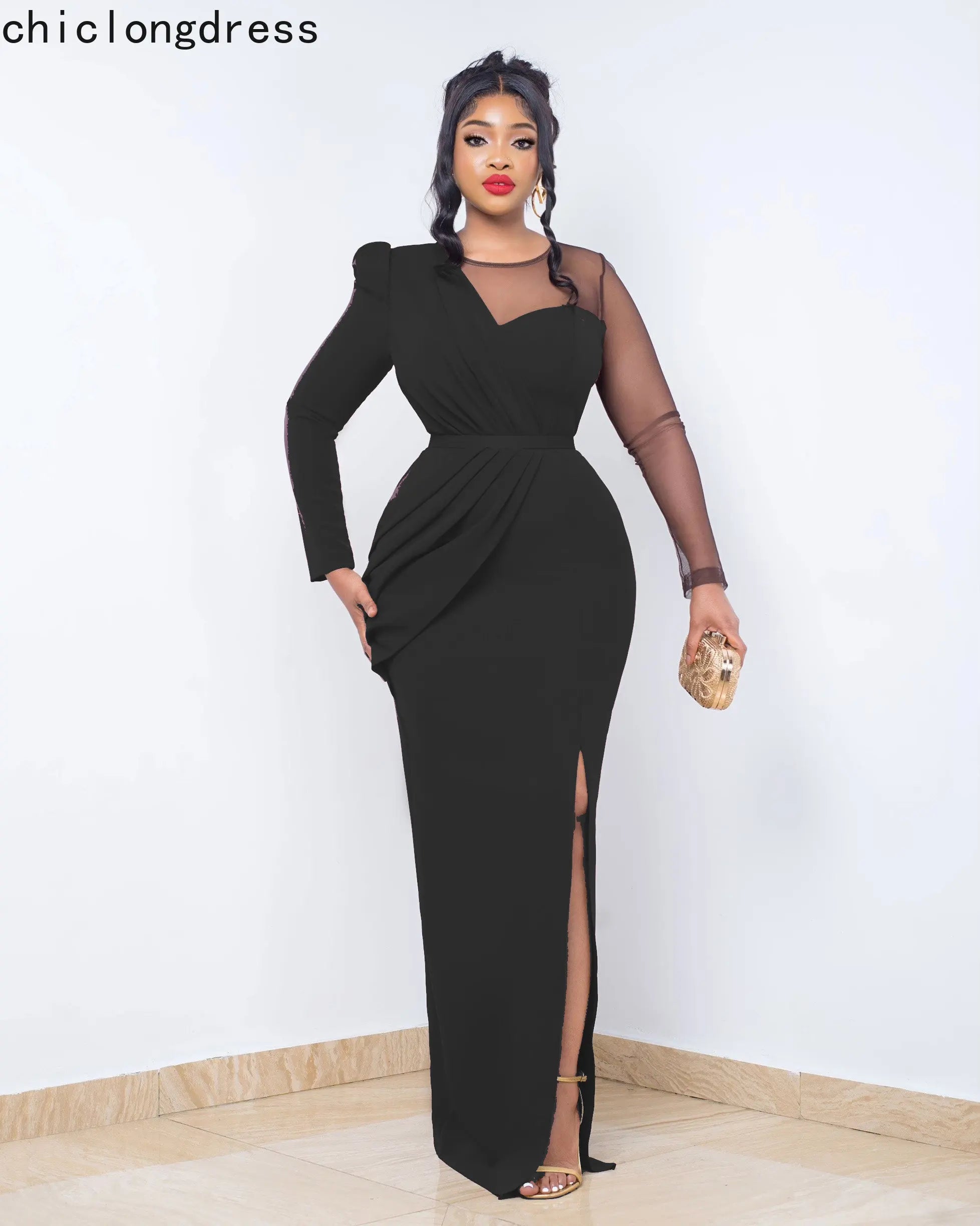 Spring Sexy Elegant Mesh Party Dress Women Fashion OL Slim Mesh Long Sleeve Splice Long Wedding Evening Dress Women