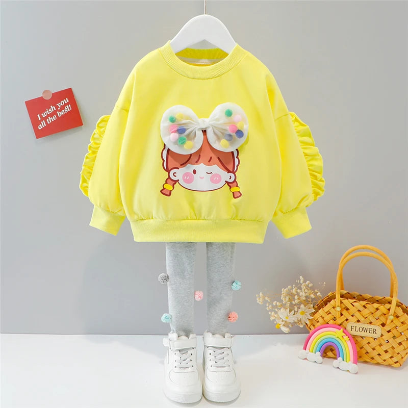 Girls Clothes Spring Autumn Baby Kids Clothing Sets Hooded Casual T Shirt Pants Toddler Infant Tracksuit Children Outfits AAC13-Yellow