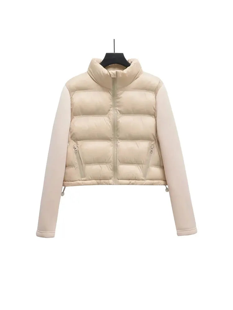 Nlzgmsj TRAF Women Fashion Side Pockets decoration Cropped Patchwork Coat Vintage Long Sleeve Zipper Outerwear Chic Tops