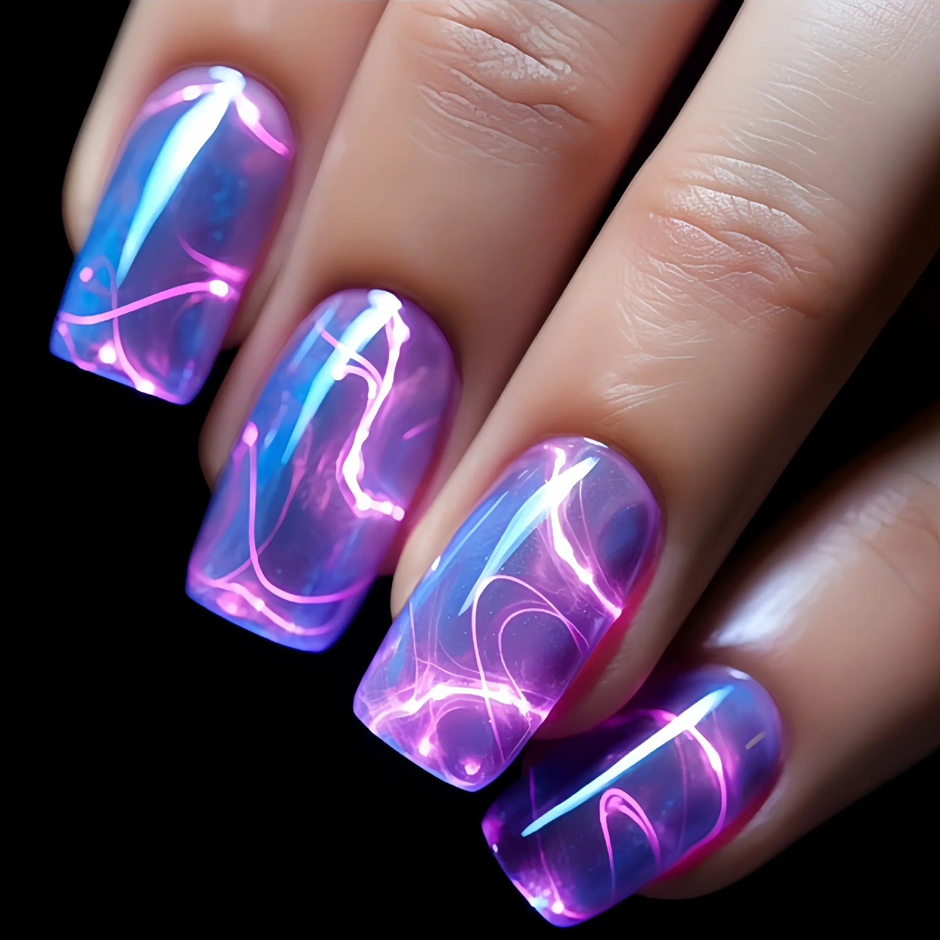 24pcs/set Medium long fake nails for women girls Y2K gradient purple blue yellow green square almond tips press on false nails