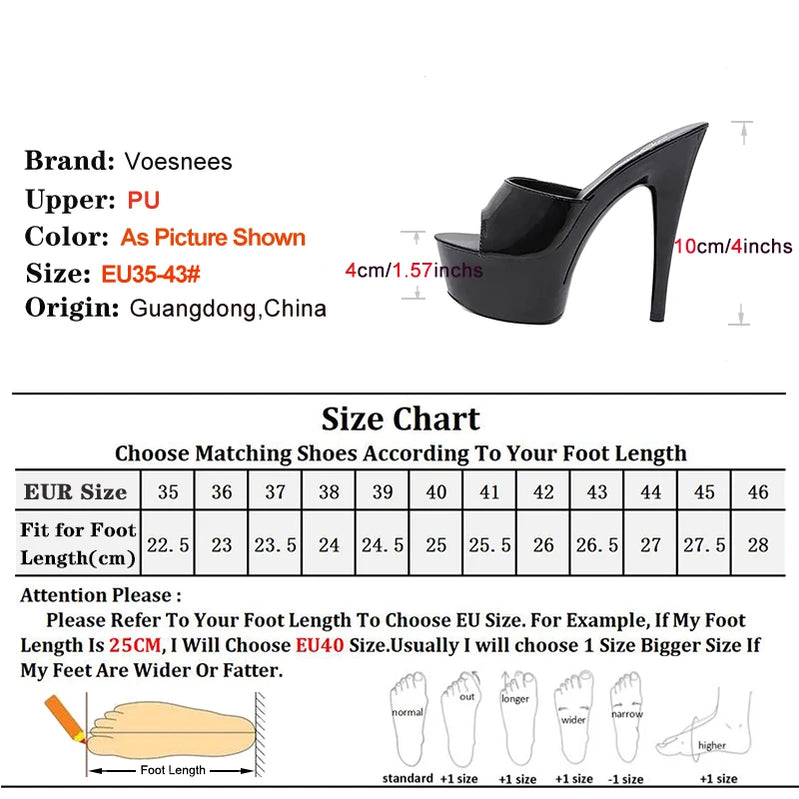 Patent Leather Women Shoes Thin Heels Sexy Waterproof Platform High Heels Sandals Female Summer Slip On Slippers Size 43