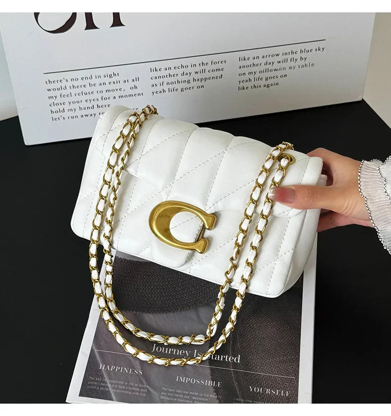 Chain Crossbody Bag New Personality Leisure All Match Diamond Check Embroidery Line Shoulder Bag Fashion Armpit Small Square Bag