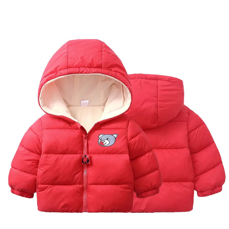Kids Clothes Children's Jacket Coat Clothing Boy Girl Hooded Thicken Velvet Lining Keep Warm Down Jacket Children Clothing Red