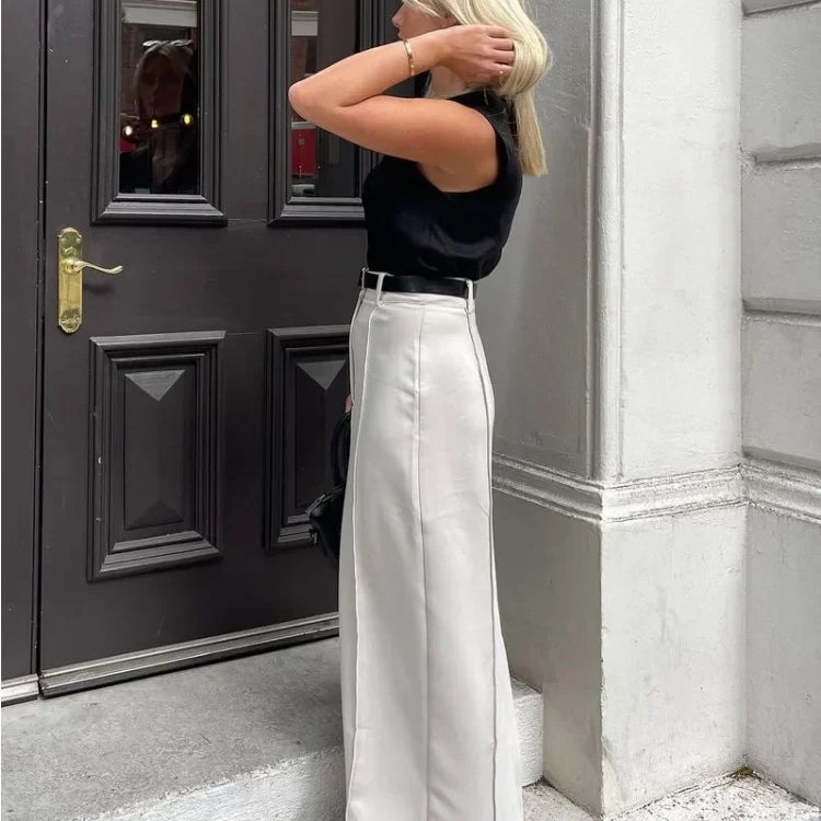 Patchwork High Waist Slim Long Skirt Female Solid High Street Elegant Fashion Seamless Vintage White Women's Maxi Skirt