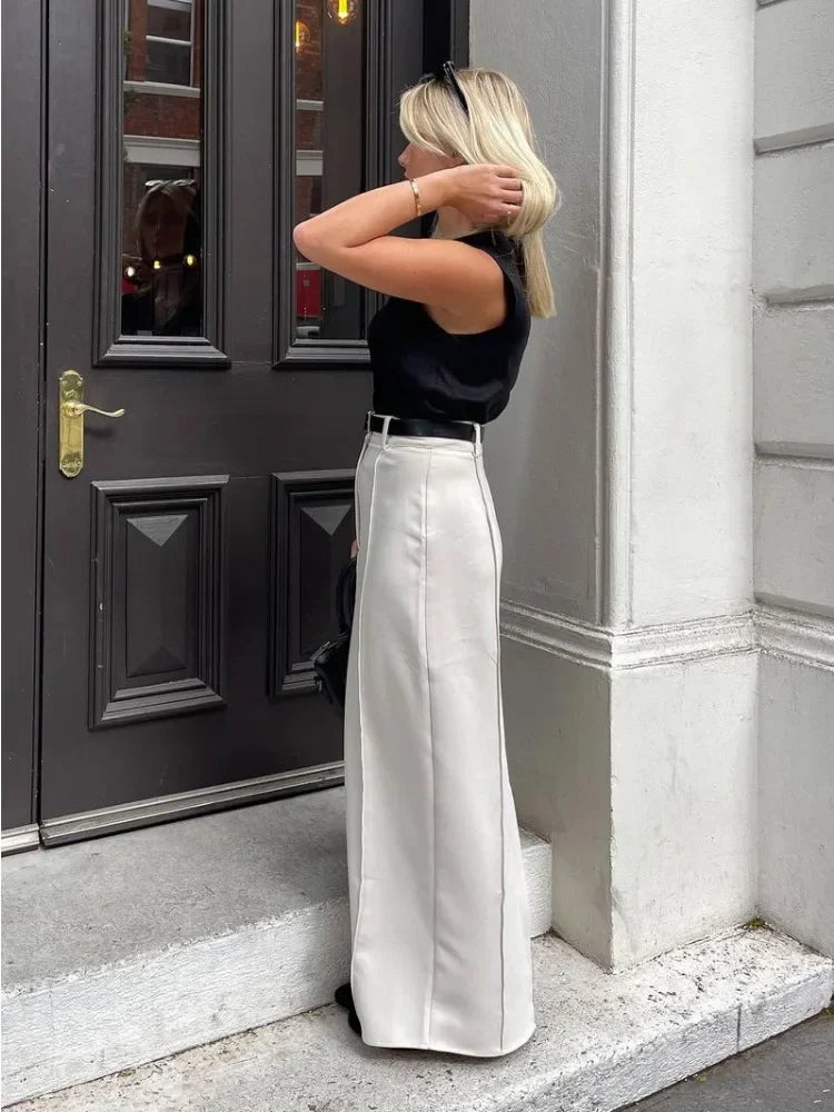 Patchwork High Waist Slim Long Skirt Female Solid High Street Elegant Fashion Seamless Vintage White Women's Maxi Skirt