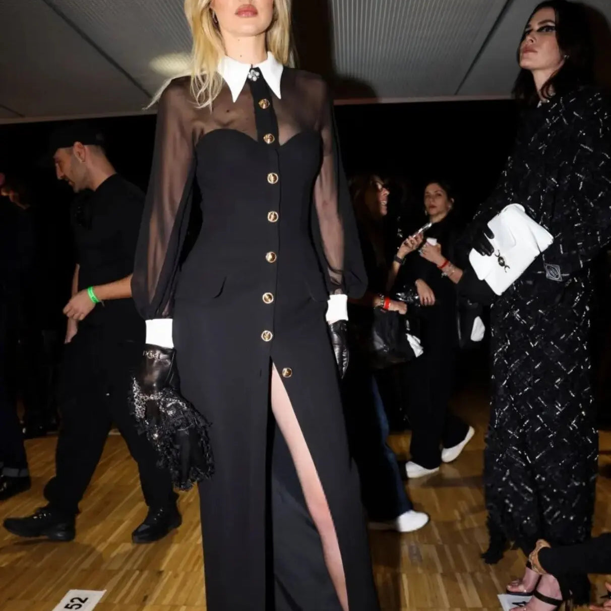 Spring Women Long Sleeve Mesh Button Bodycon Long Bandage Dress Fashion Runway Celebrate Evening Party Dress