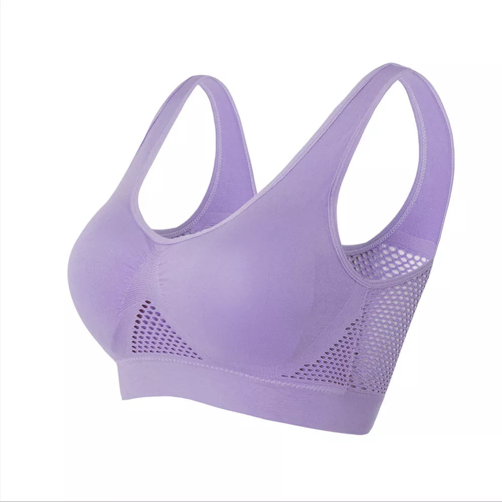 Seamless Mesh Women Sports Bras Fitness Gym Running Underwear Shockproof Bra Wireless 6XL Plus Size Crop Top Breathable Yoga Bra Purple