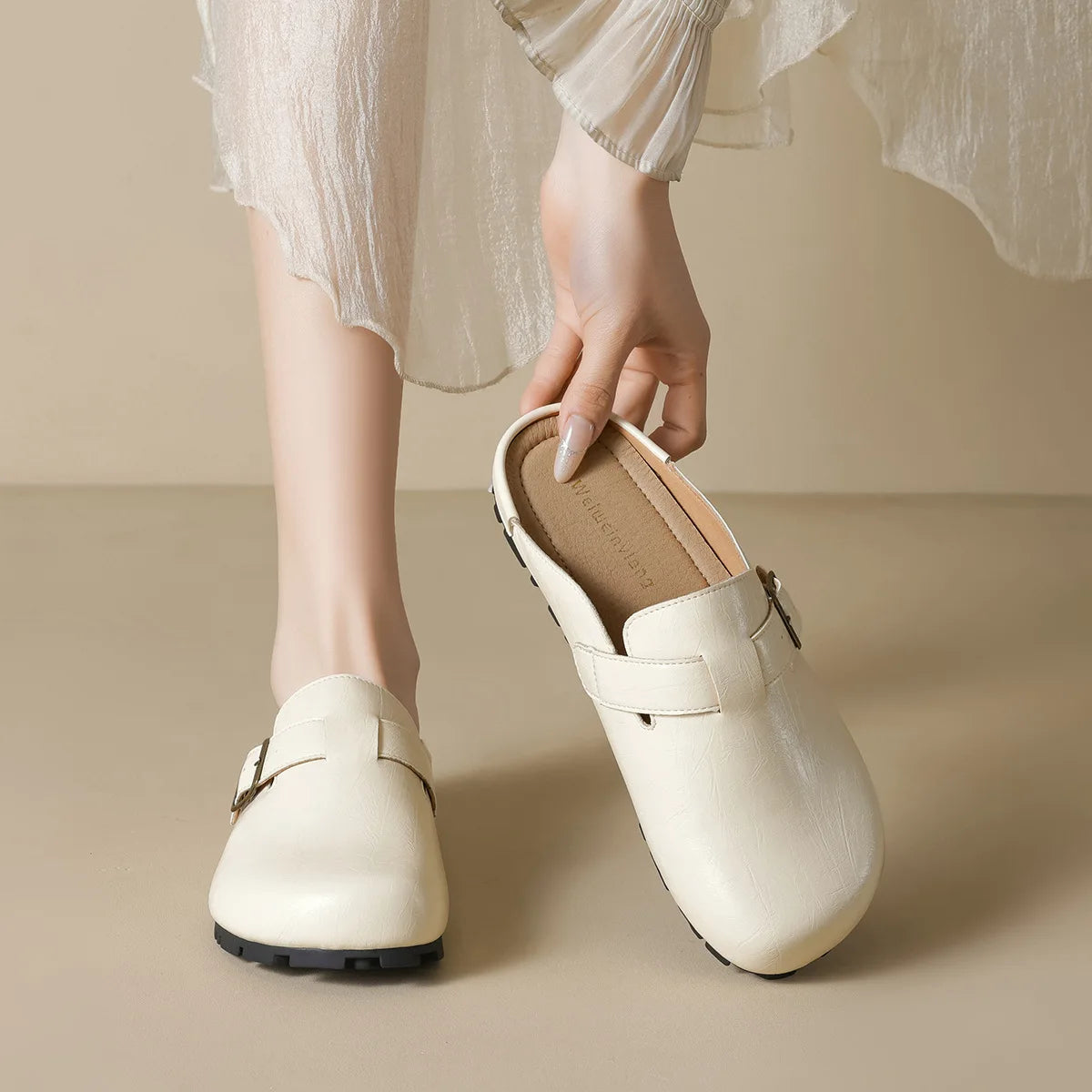  2024 Women's Round Toe Mules Slip-On Flats Casual Spring/Autumn Fashion Shoes Comfortable Lightweight