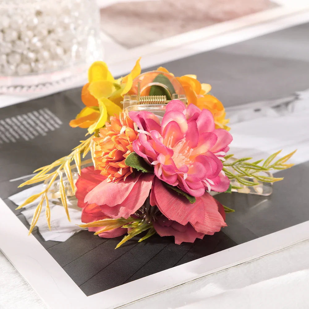 Haimeikang Large Size Flower Hair Clip Claws Hair Crab For Thick Hair Barrettes Hairpins Women Summer Fashion Hair Accessories 0409D-11cm