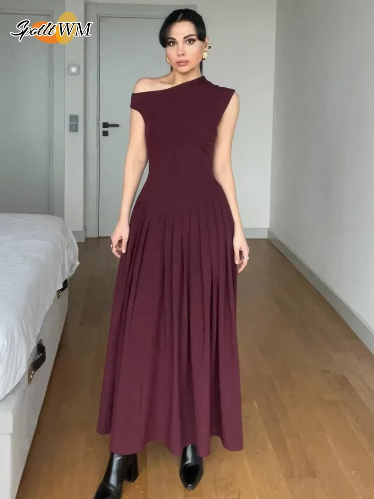 2025 Elegant White O Neck Pleated Hem Maxi Dress Women Fashion Open Back Solid A-line Dresses New Spring Summer Lady Party Robes