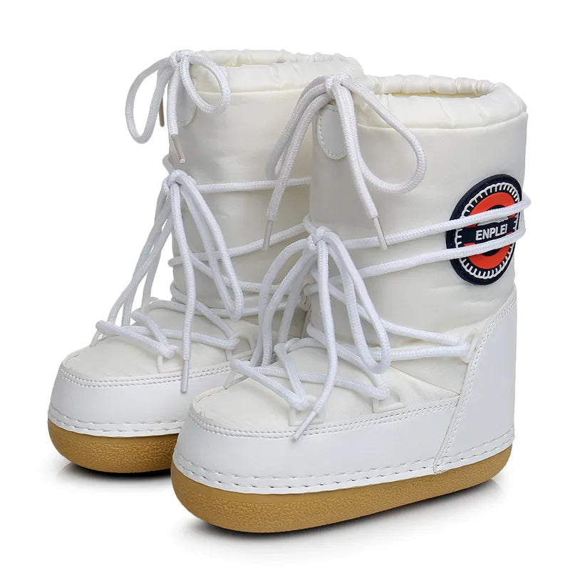 Winter Fur Boots Snow Boots Women Ski Boots Fluffy Hairy Lace Up Middle Calf Platform Flat With White Cotton Boots TP-Y022 white