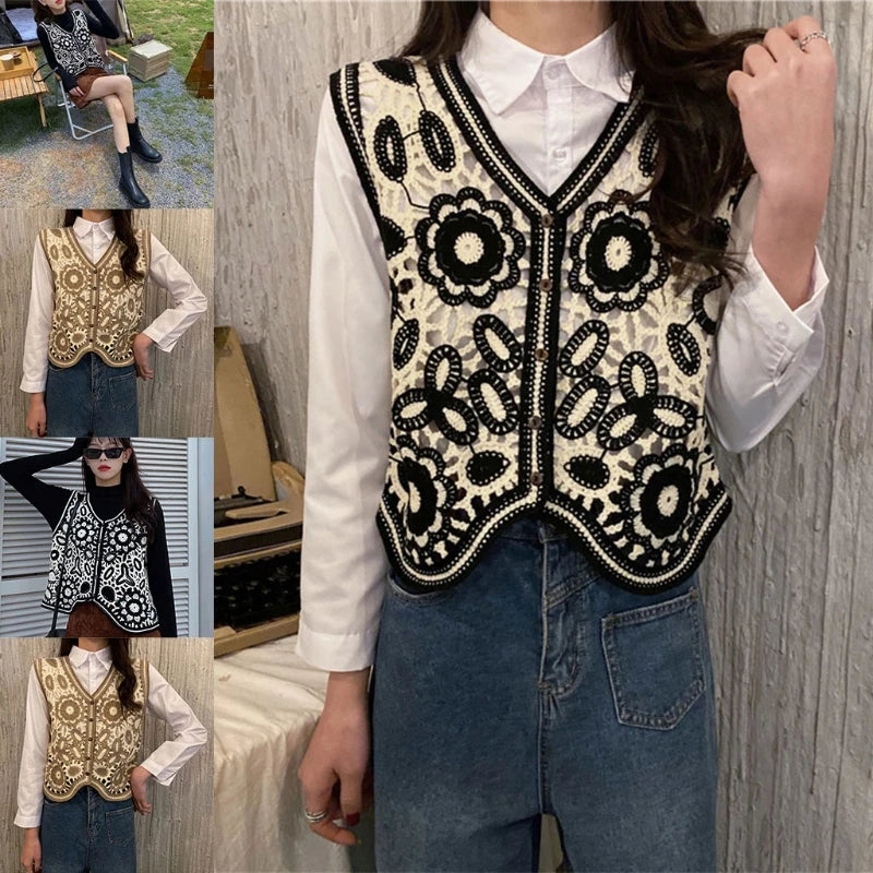 Women Vintage Hollow Out Crochet Crop Vest Embroidery Floral Sleeveless for Jack P8DB