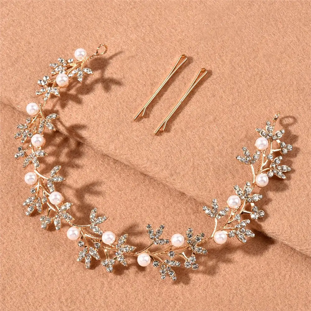 Wedding Headdress Pearl Crystal Headband Bridal Hair Accessories Headpiece Women Handmade Tiara Wedding Hair ornaments Jewelry N