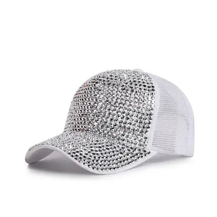 Summer Ladies Baseball Cap Korean Wild Spring and Autumn Rhinestone Caps Fashion Personality Street Highlights Hip-hop Hats MZBQ128-W bai yin z 55-60cm