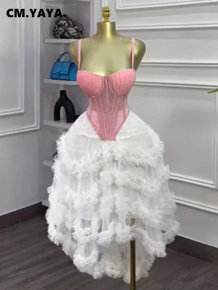 CM.YAYA Women's Dress Set Tunic Irregular Crop Top and Irregular Ball Gown Maxi Long Skirt Suit 2025 Two 2 Piece Set Outfits