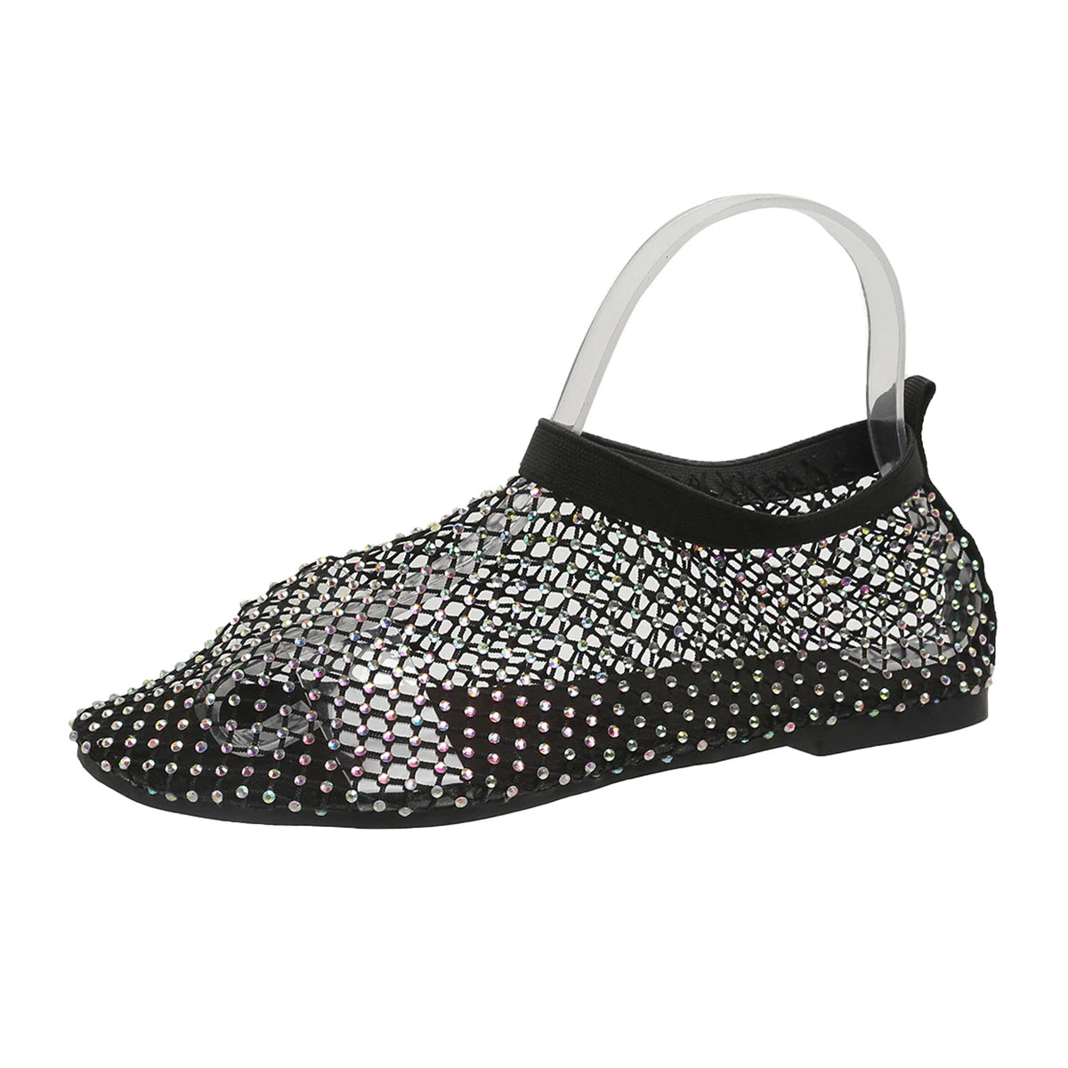 Women's Luxury Brand Round Toe Flat Bottom Sandals Summer Hollow Short Boots Water Diamond Sexy Flat Bottom Shoes for Women black