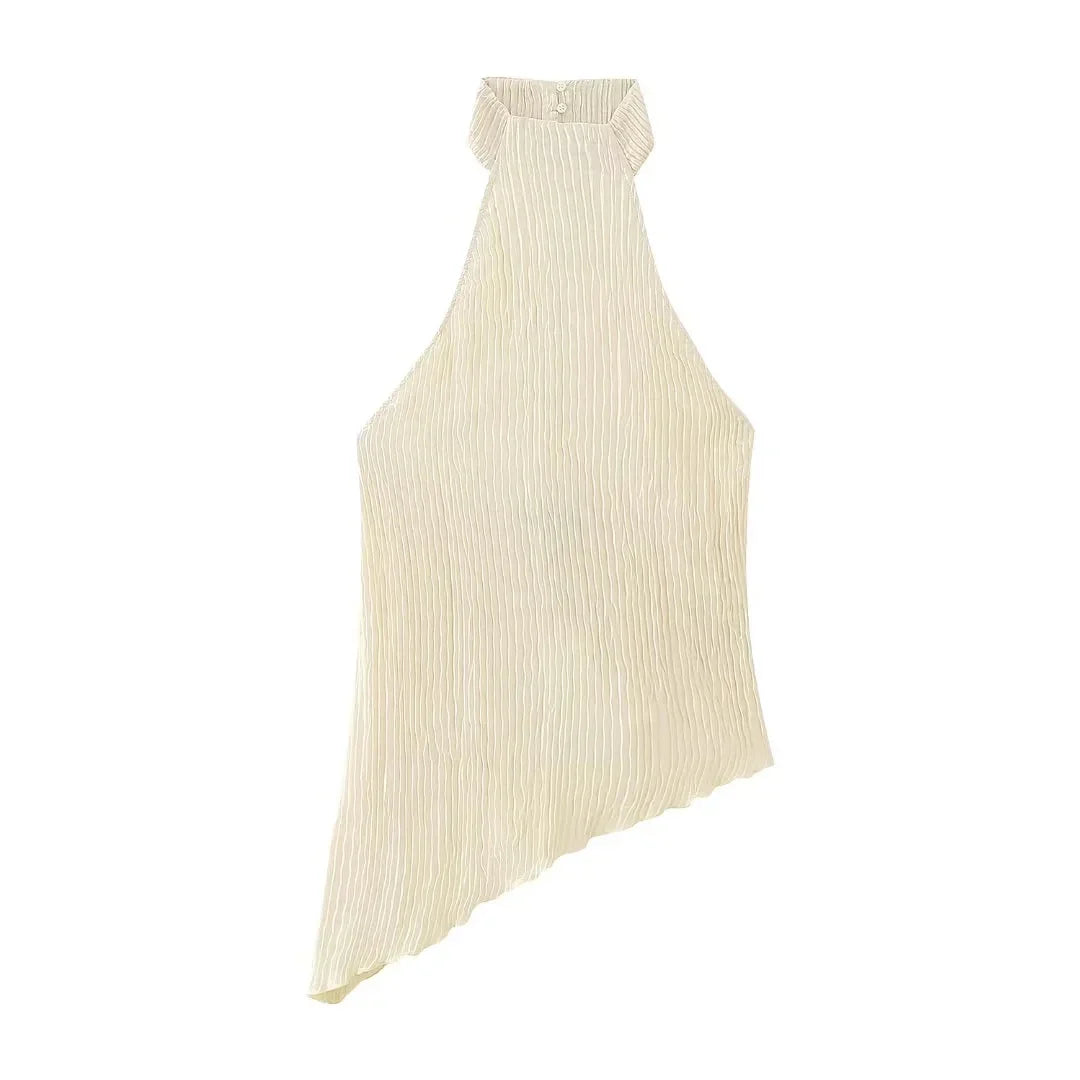 TRAF 2023 Women 2 Pieces Sets Fashion Asymmetric Halter Top Women Suit Casual Ruched Long Pants Set Womens Outfits only top