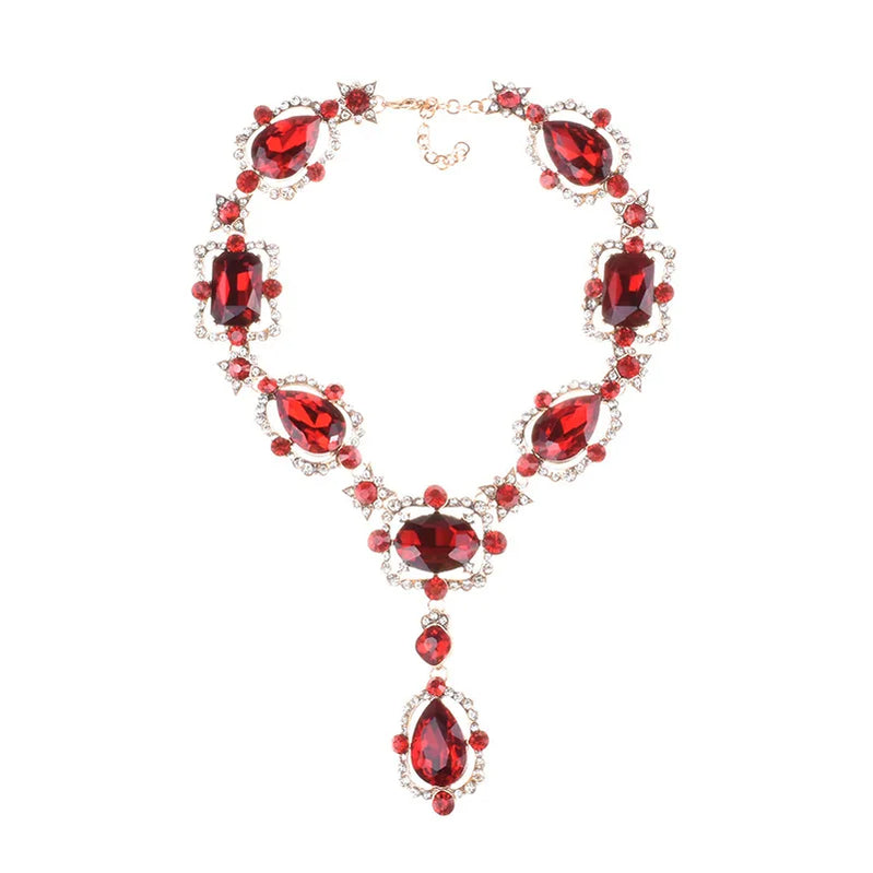 Statement Rhinestones Jewelry Large Gemstone Gem Stone Crystal Victorian Jewellery Green Emerald Bib Necklace for Women NA012-1