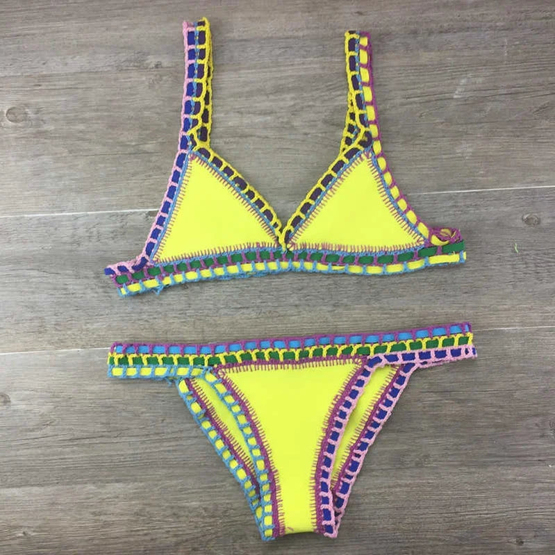 Hand Crocheted Bikini Knitted Splicing SWIMSUIT SET Plus Size Swimwear Women
