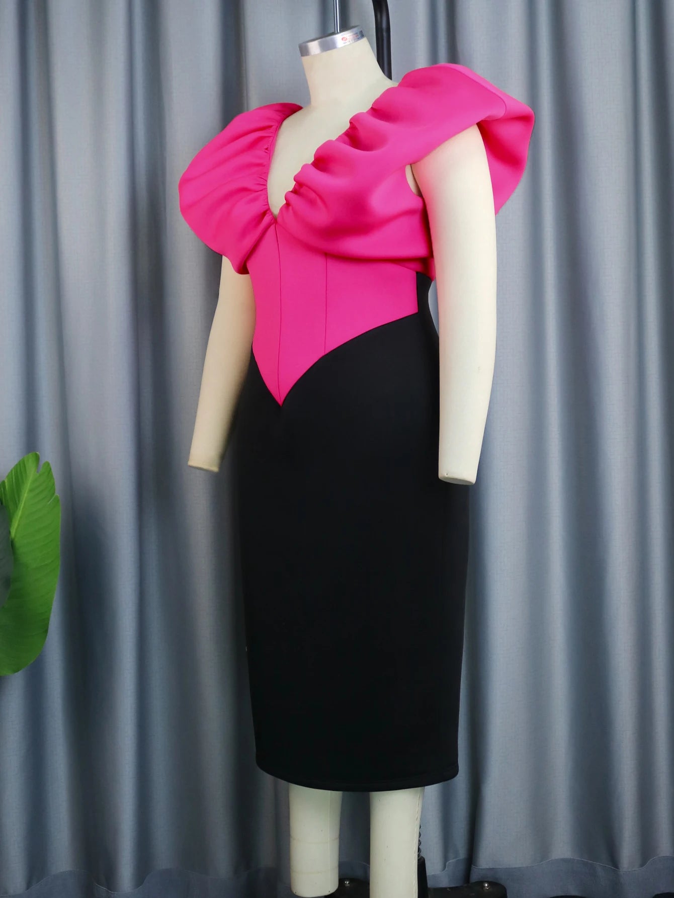 Deep V Neck Party Dress Rose Black Patchwork Sleeveless High Waist Evening Party Large Size Midi Pencil Gowns Outfits for Ladies