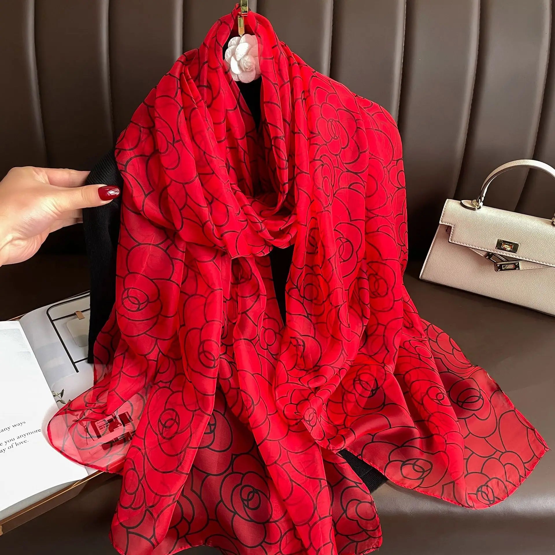 Silk Scarf Foulard Female Headbanda Luxury Hijab Women Soft Warm Pashmina Beach Scarves Echarpe Shawl Large Wrap Echarpe Bandana see chart 56