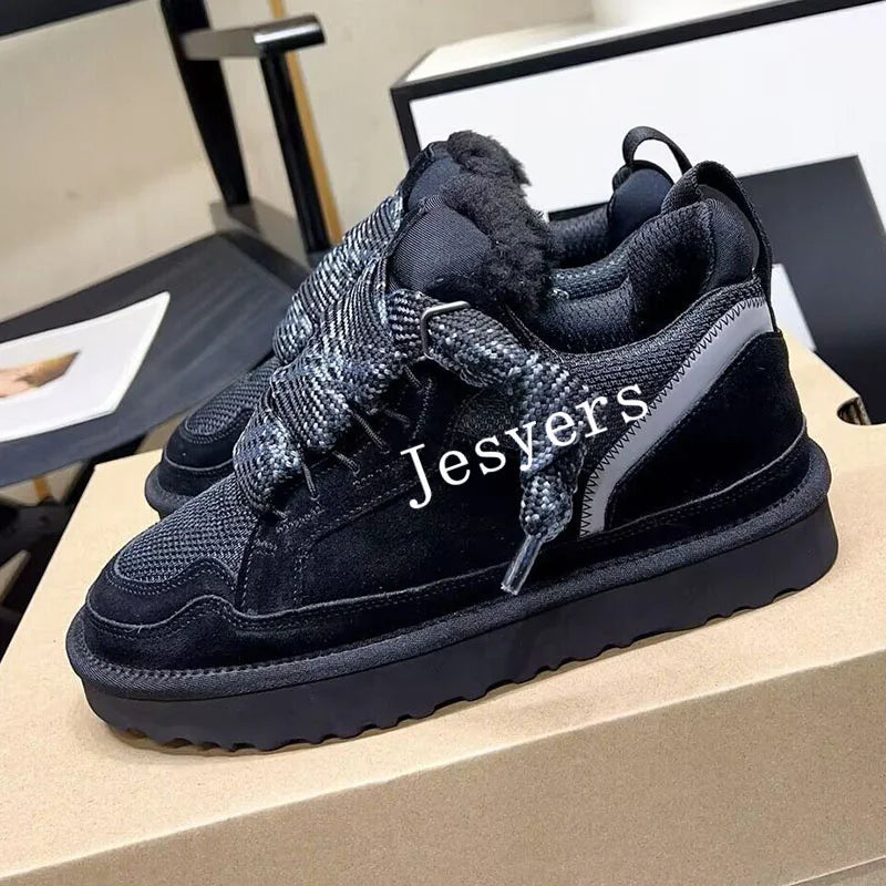 Flat Bottom Thick Bottom Snow Boots Women's Artificial Fur Wool Lining Ankle Boots Winter Thickened Warm Cotton Shoes