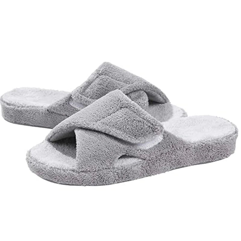 Indoor Warm Plush Slippers For Women Classic Fashion Open Toe House Slippers Women Fuzzy Bedroom Soft Cozy Slippers Gray