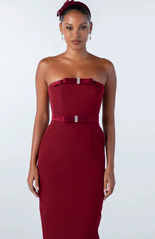 Arrival Women Sexy Strapless Bow Bodycon Mid-calf Dress Celebrate Birthday Party Date Cocktail Outfit