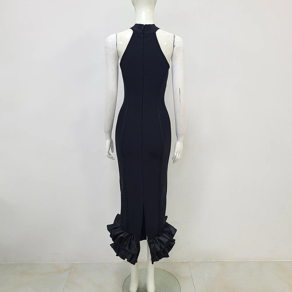 High Quality Women Off the Shoulder Sexy Ruffles Bodycon Bandage Long Dress Elegant Evening Party Celebrate Fashion Dress