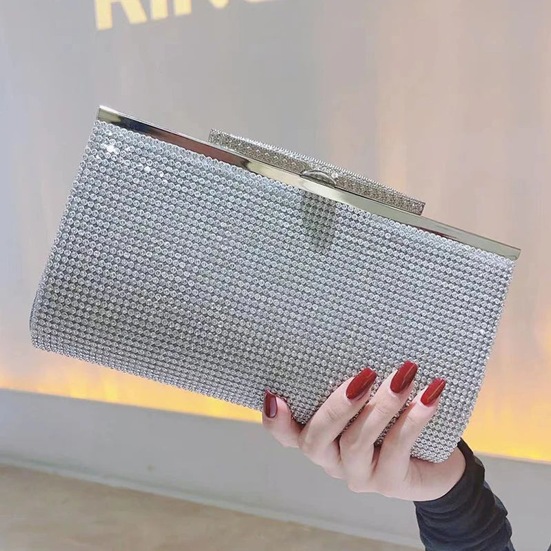 Glitter Rhinestone Clutch For Women Crystal Purse Crossbody For Bridesmaid Wedding Party Handbag Luxury Silver Evening Bag Sliver