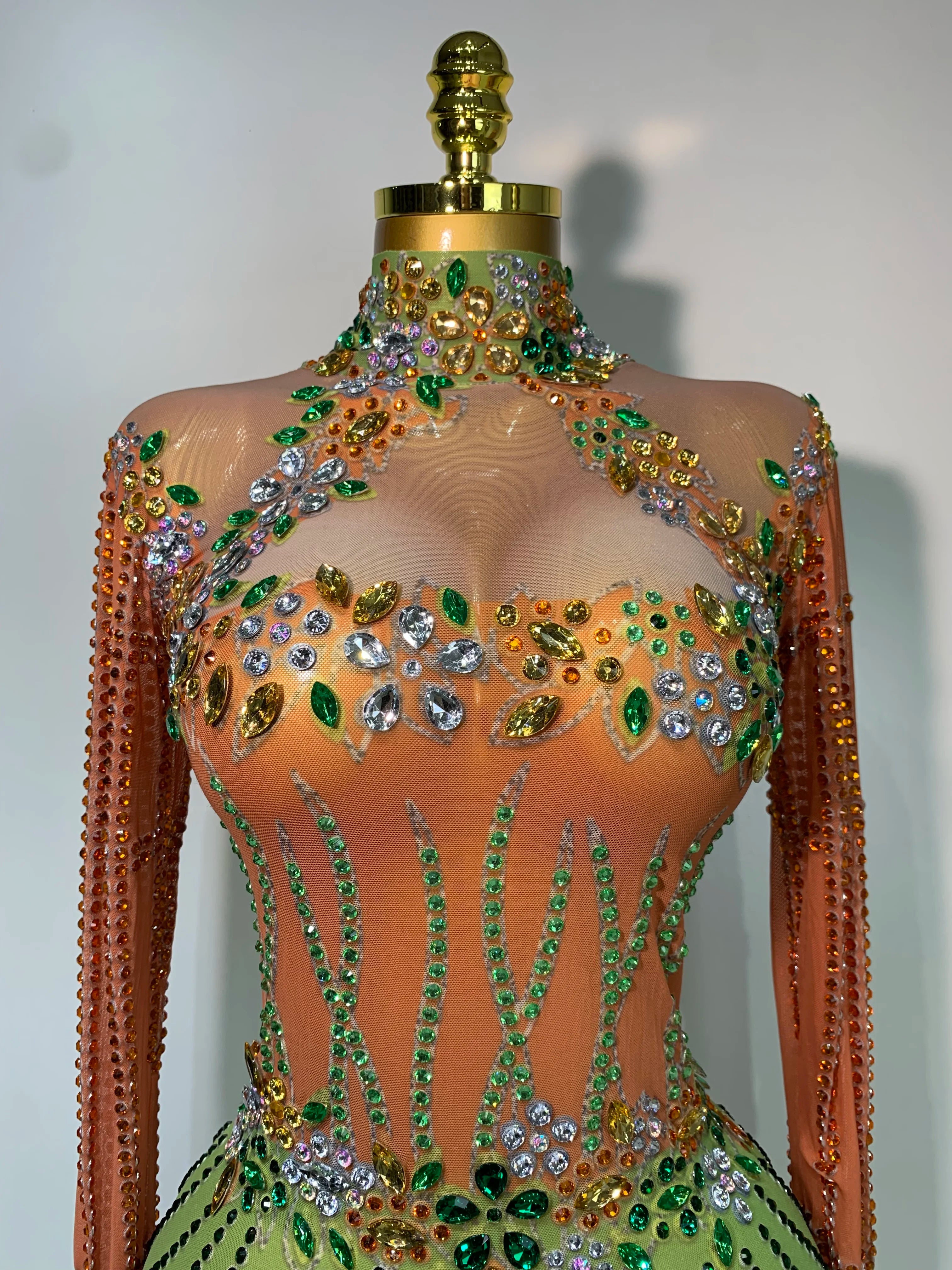 Luxury Birthday Dress Women Sparkly Diamond Short Dress Sexy Mesh See Through Celebrate Evening Party Singer Performance Costume