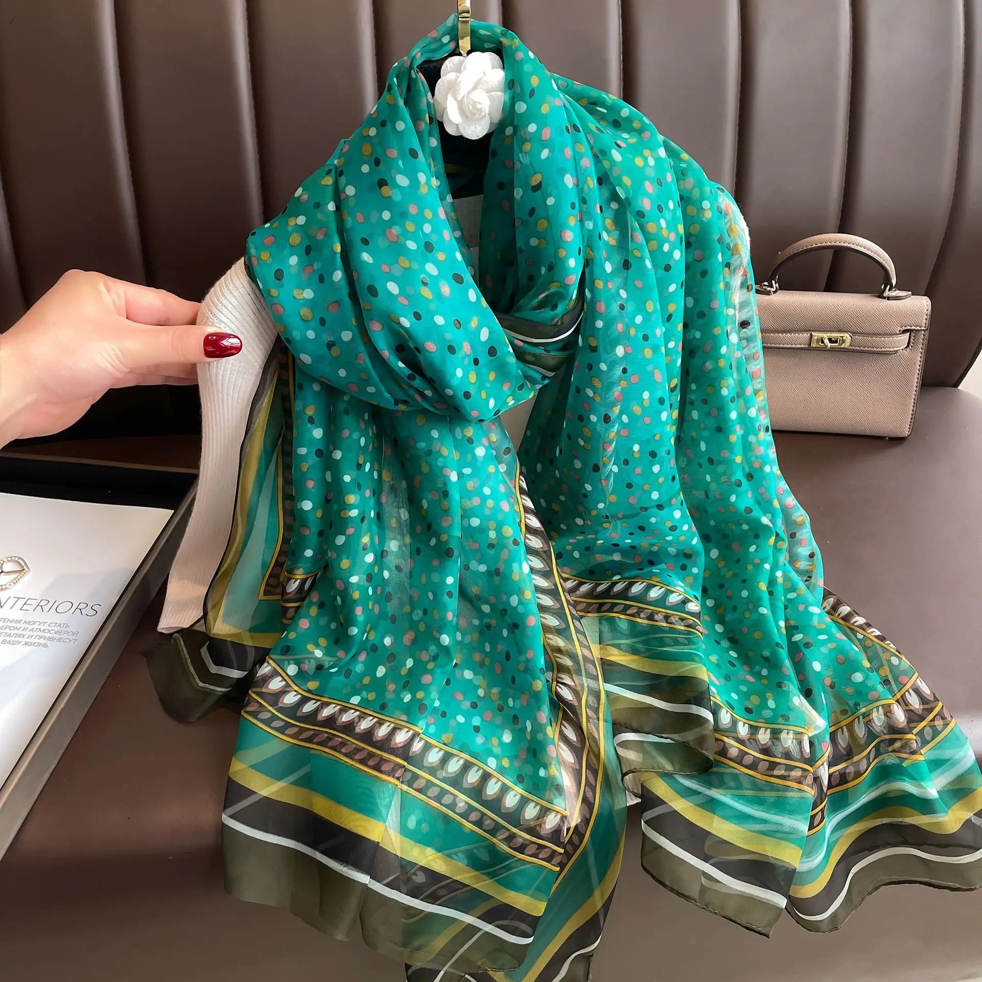 Silk Scarf Foulard Female Headbanda Luxury Hijab Women Soft Warm Pashmina Beach Scarves Echarpe Shawl Large Wrap Echarpe Bandana see chart 64
