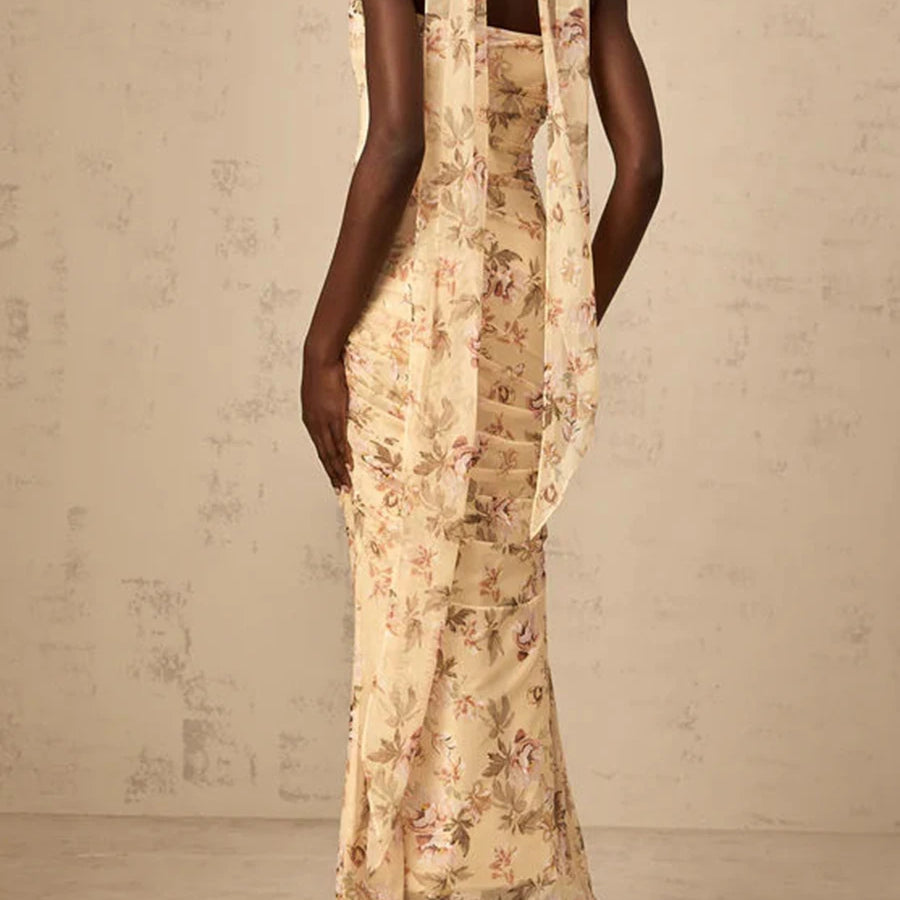 TWOTWINSTYLE Colorblock Slimming Spliced Mesh Dresses for Women Strapless Sleeveless Patchwork Printing Dress Female Clothing