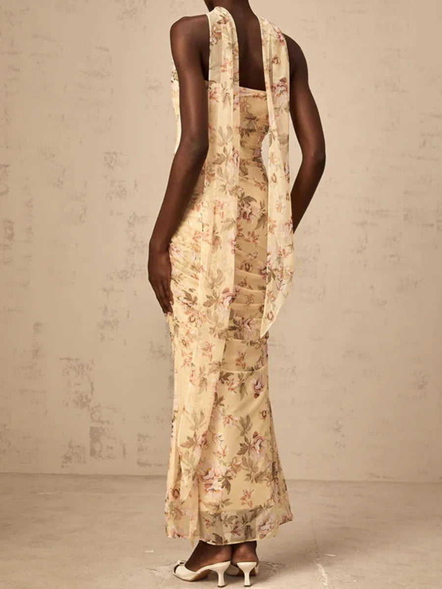 TWOTWINSTYLE Colorblock Slimming Spliced Mesh Dresses for Women Strapless Sleeveless Patchwork Printing Dress Female Clothing