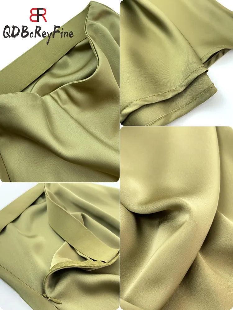 Women Satin Silk Skirts Summer Spring Korean Fashion Clothing Office Ladies Long Skirt Elegant Black Maxi Skirts for Women