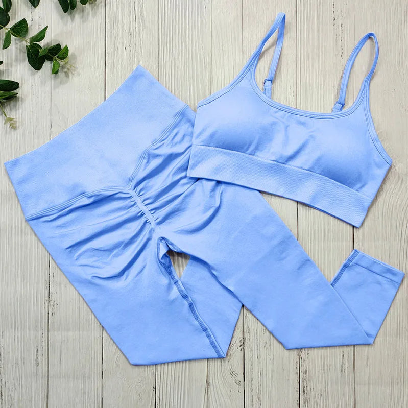 Sportswear Women Seamless Sports Clothing Fitness Suit Yoga Set Workout Clothes For Women Gym Outfit Wear Tracksuit Activewear Sky Blue Set
