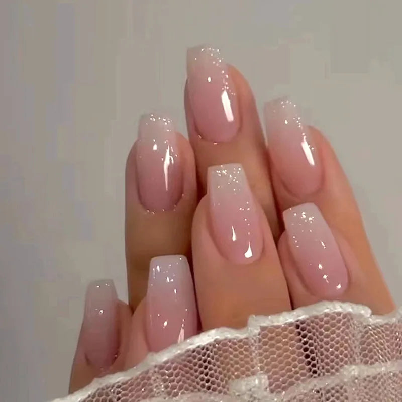 24pcs/set short medium fake nails shinny sparkling glitter square ballet nail tips starry star cat eyes press on false nail art