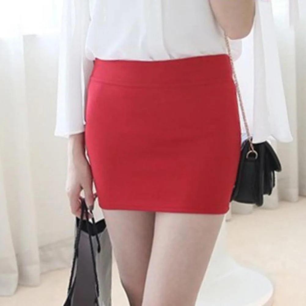 Sexy Pencil Short Dress For Women Soft High Elastic Pleated Skirt Cotton Blend Solid Color High Waist Fashion Bodycon Skirt Red One Size