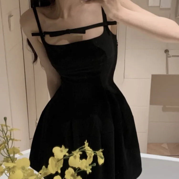 Y2K Summer Short Dress Women Solid Spaghetti Strap Evening Party Dresses Elegant Sleeveless Sexy A-line One Piece Vestido Mujer