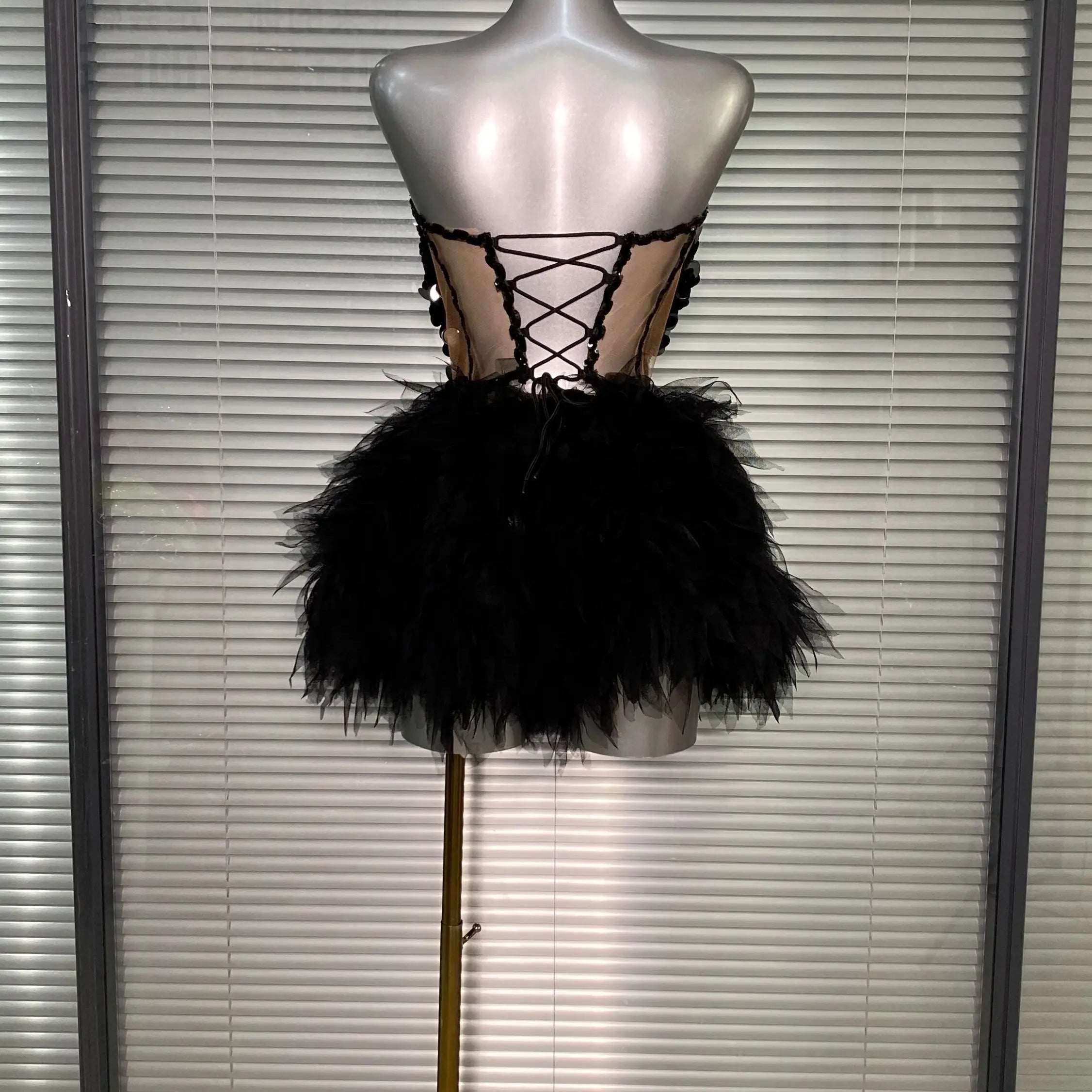 Women Sexy Sequins Black Two Pieces Set Tutu Night Club Skirt Suits Singer Dancer Stage Performance Costume