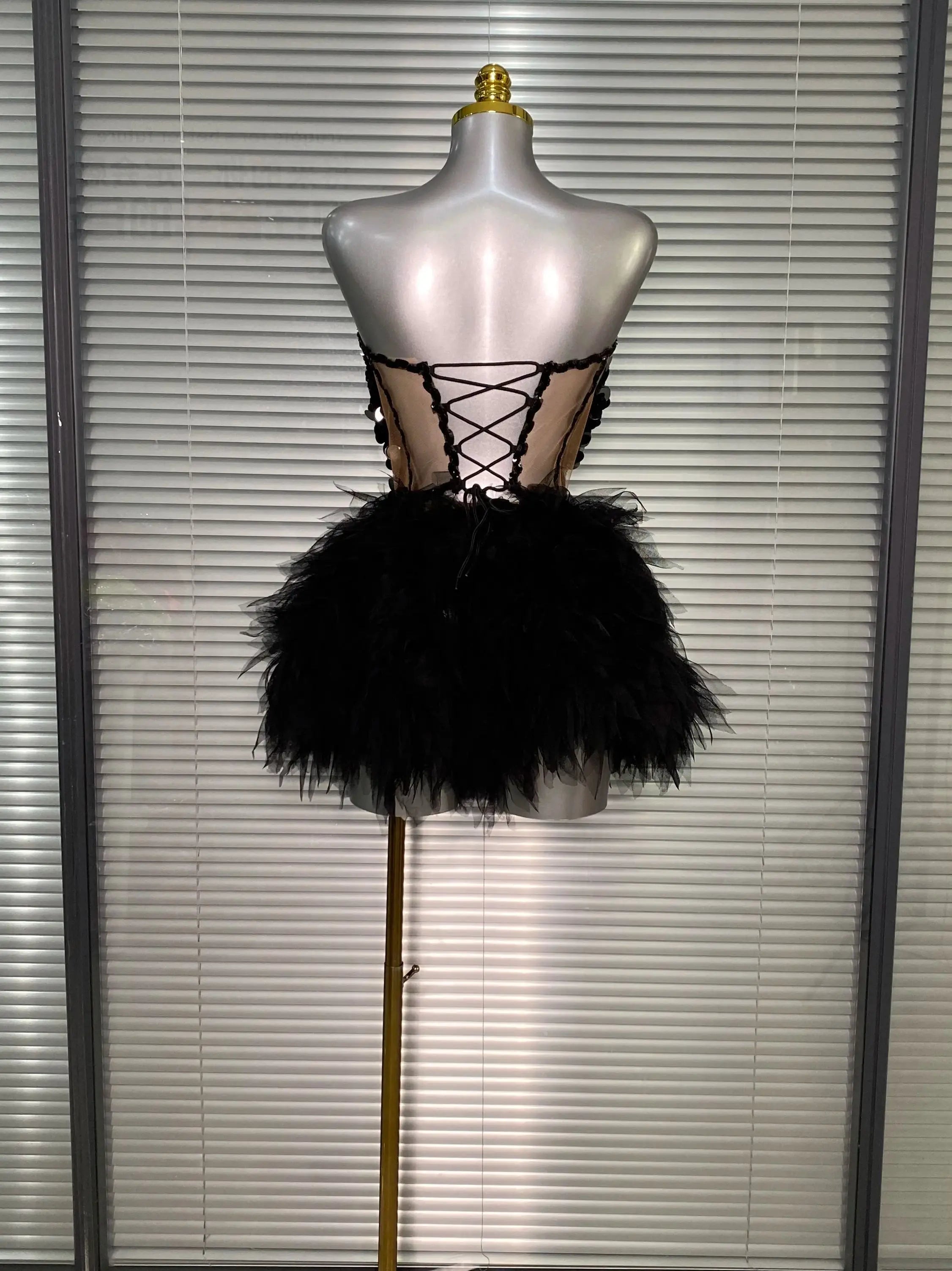 Women Sexy Sequins Black Two Pieces Set Tutu Night Club Skirt Suits Singer Dancer Stage Performance Costume