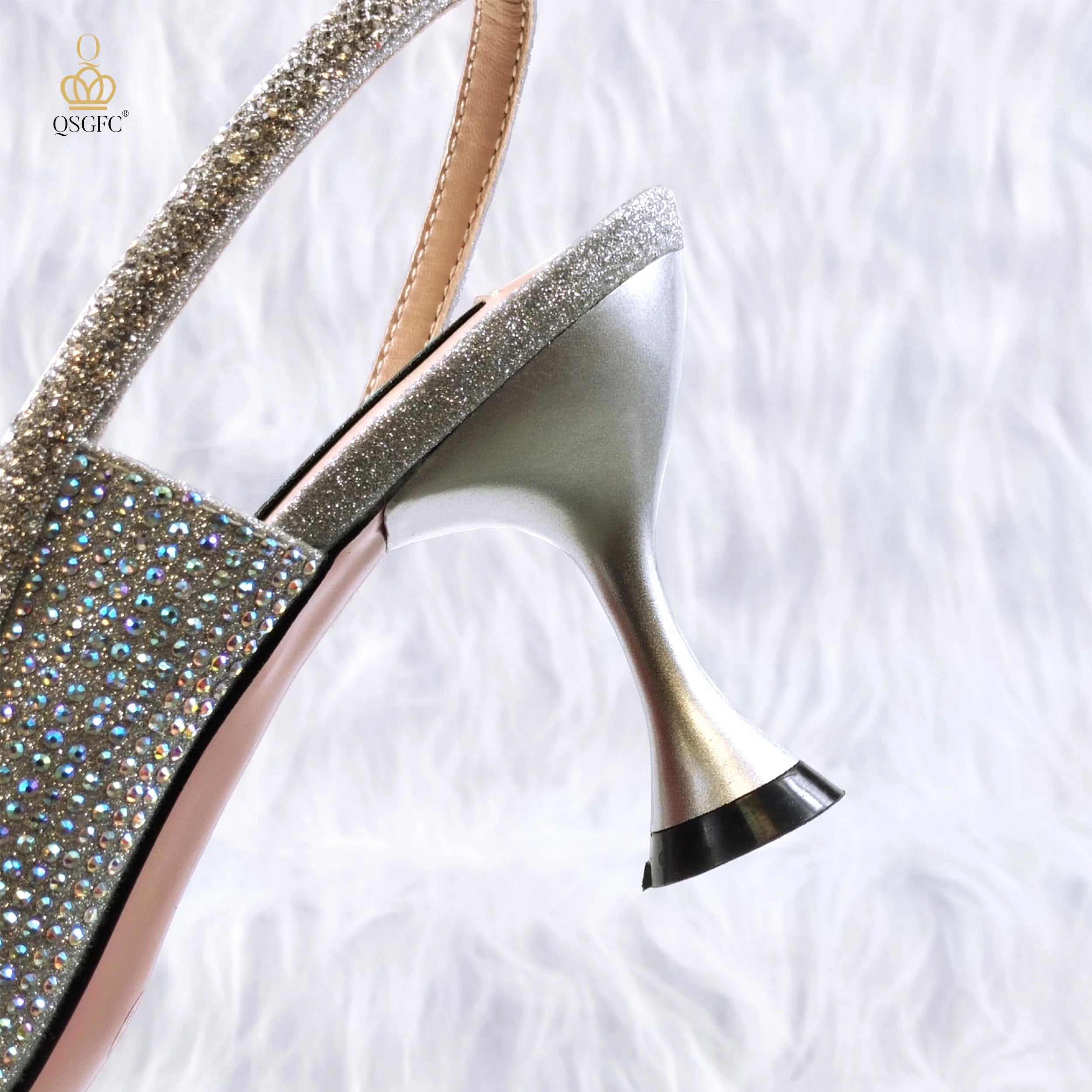 Style Rhinestone Bow Side Empty Party High Heels Pointed Toe Stiletto Heels Silver Women's Shoes And Bags